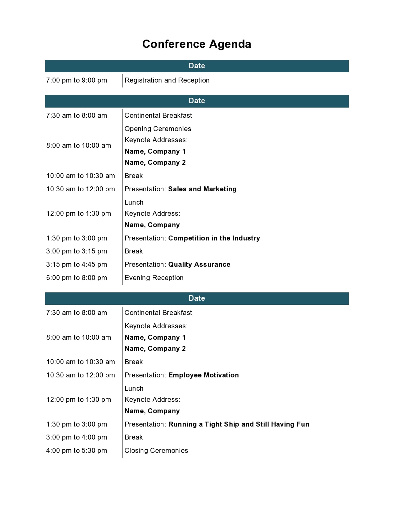 day conference agenda template