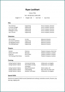 Acting Resume Template Example