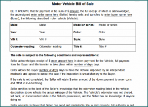 Automobile Bill Of Sale