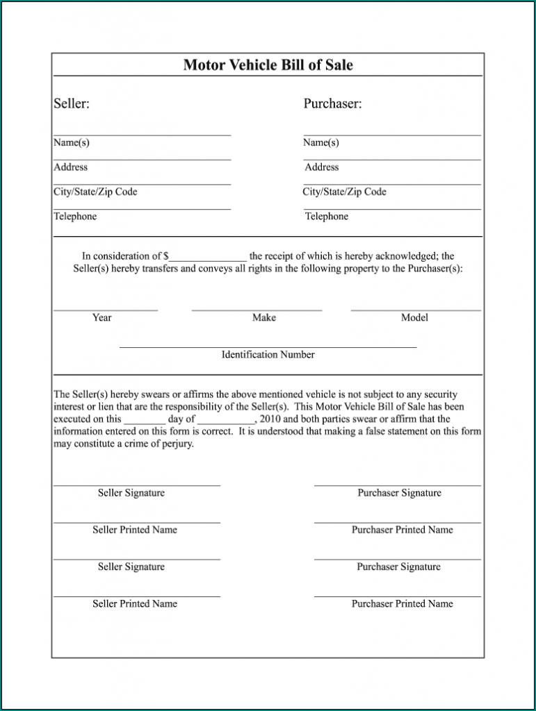 》Free Printable Automobile Bill Of Sale