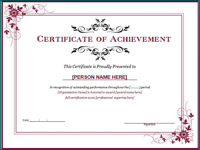 Award Certificate Template Word Example
