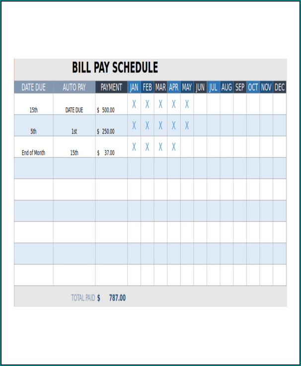 Bill Pay Schedule Template Example