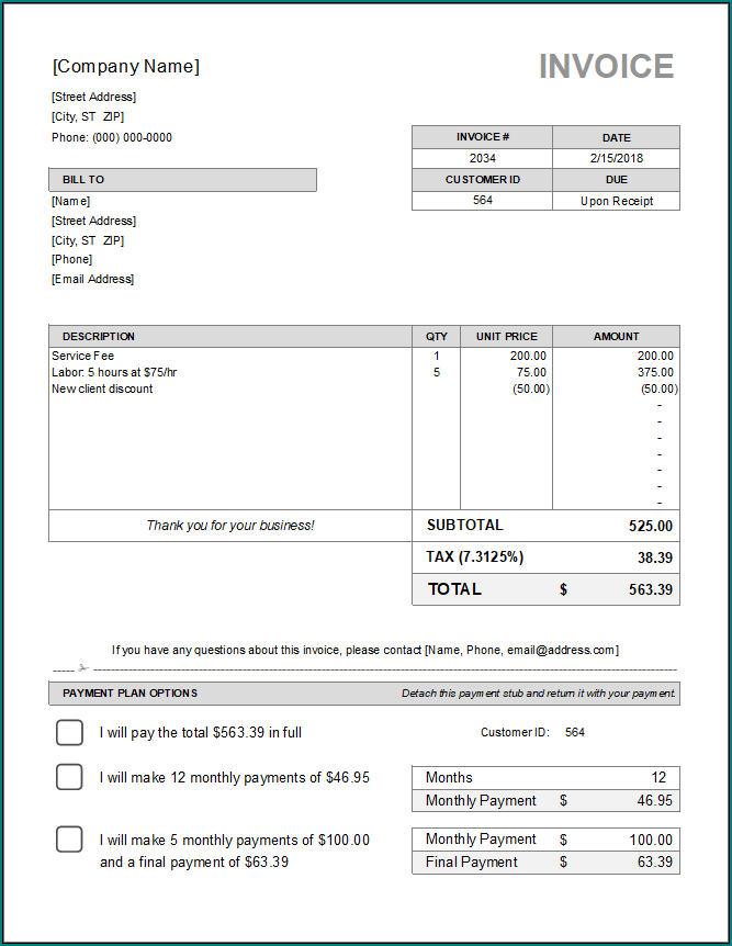 Billing Invoice Template Sample