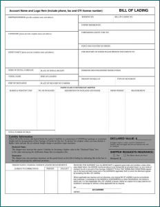 Blank Bill Of Lading Form Sample