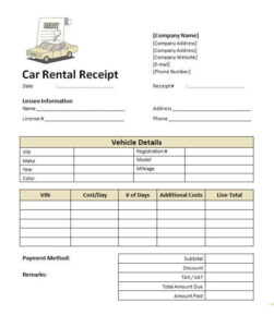 Blank Car Rental Receipt Template