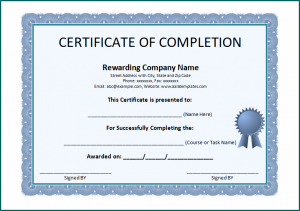 Blank Certificate Of Completion Template