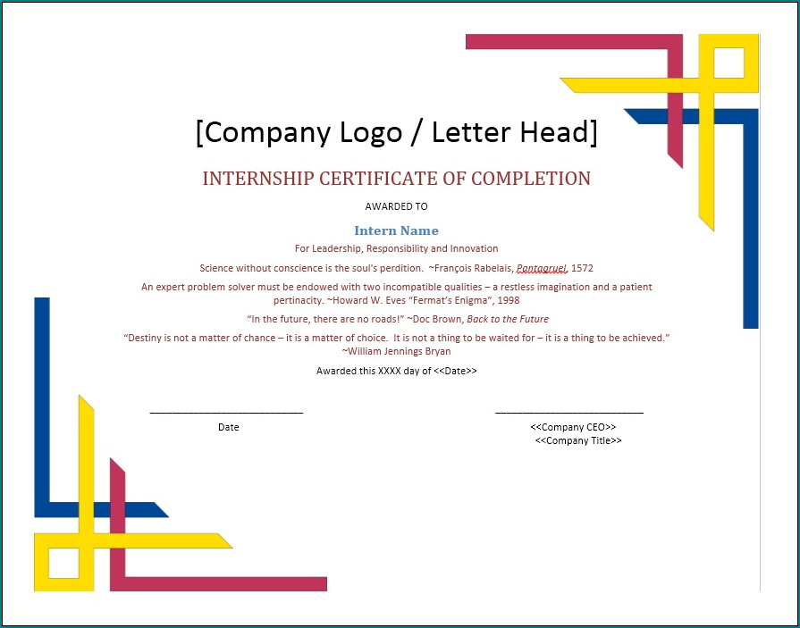 Blank Certificate Of Completion Template Sample