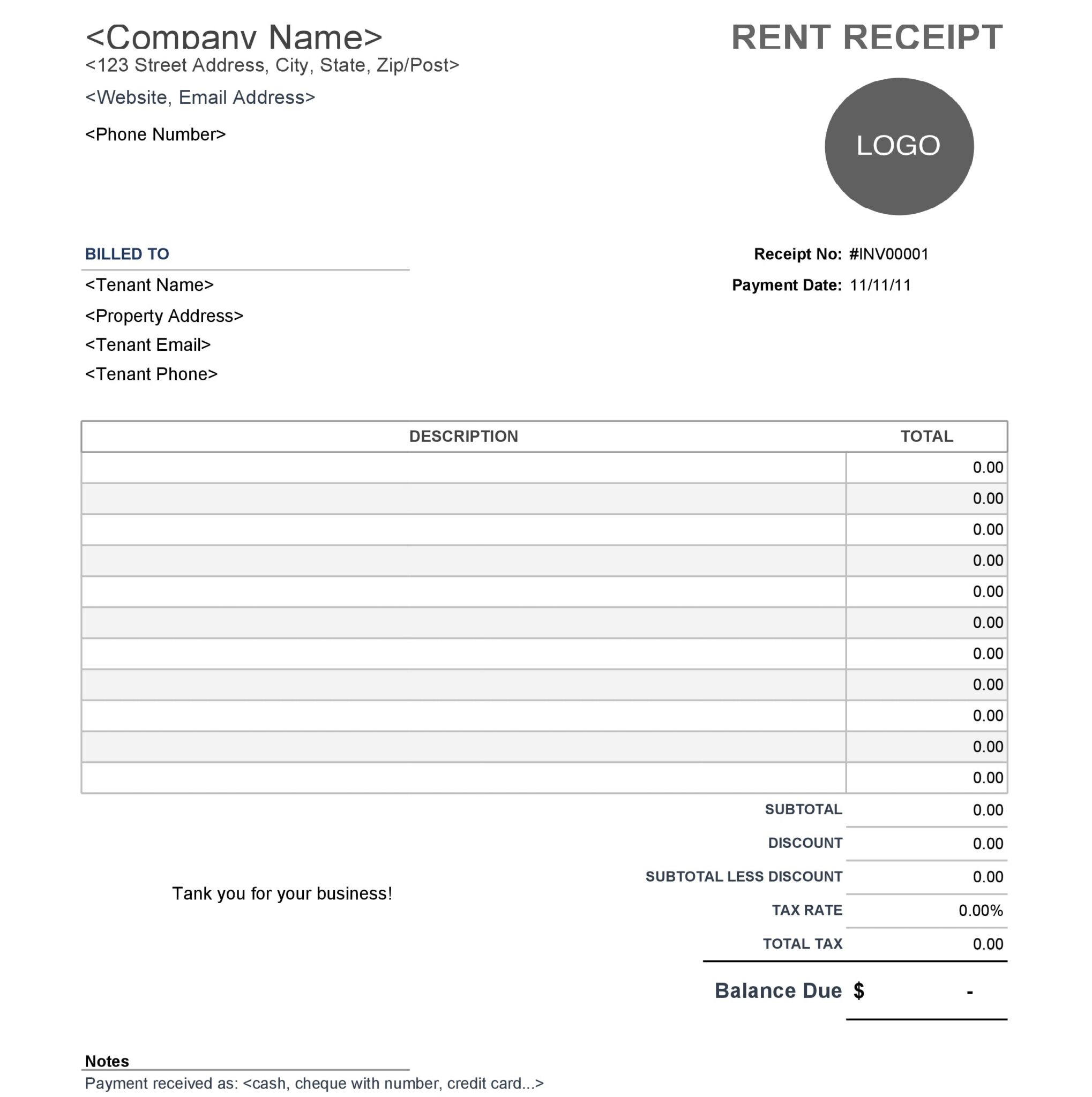 》Printable House Rent Receipt Template