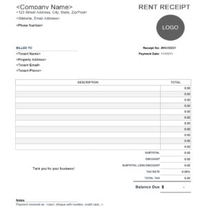 Blank House Rent Receipt Template