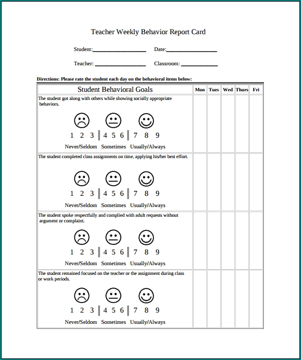 Blank Report Card Example