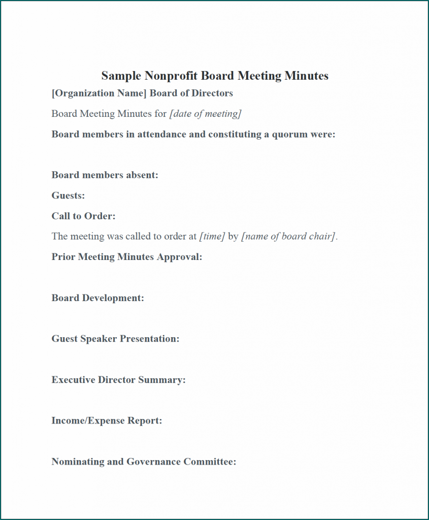 》Free Printable Board Meeting Minutes Template Word