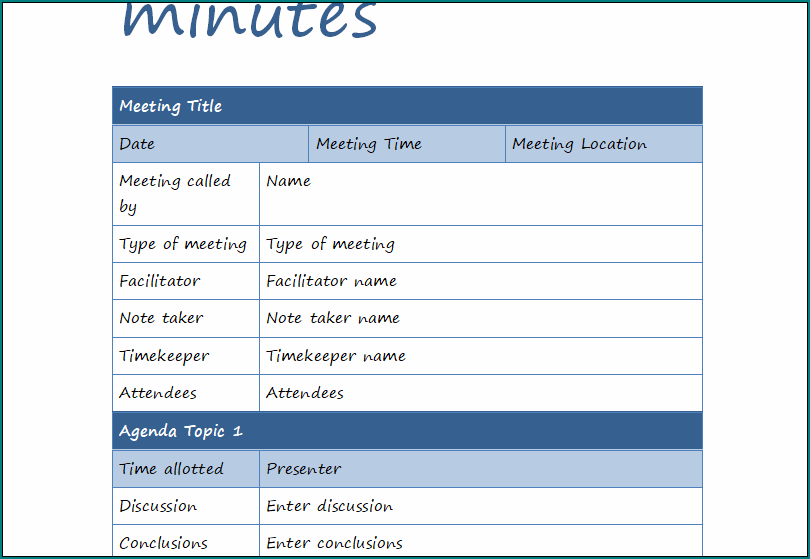 Board Meeting Minutes Template Word