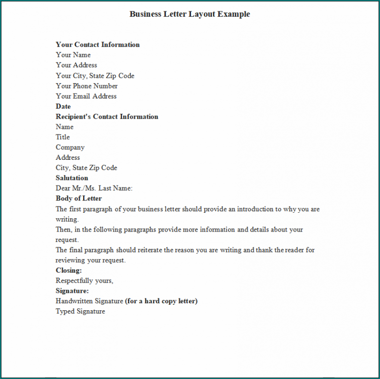 》Free Printable Business Letter Layout