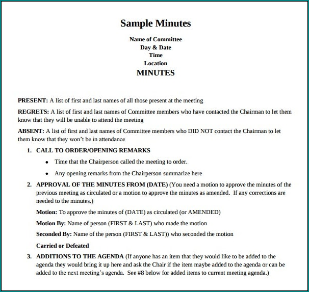 Business Meeting Minutes Template Example