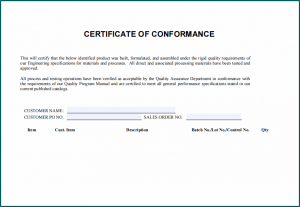 Certificate Of Compliance Template