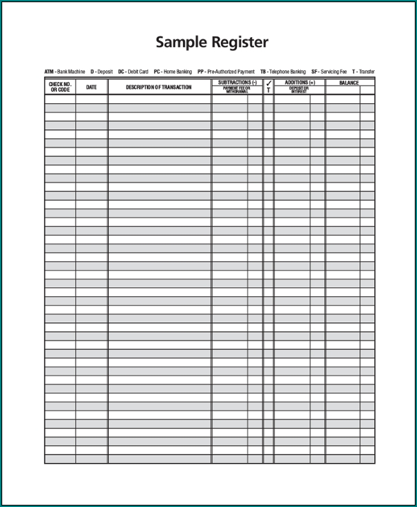 》Free Printable Checkbook Register Template