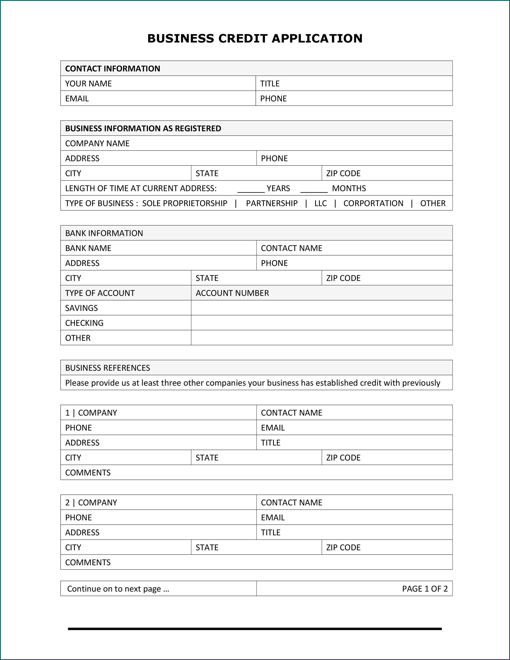 Commercial Credit Application Form Sample