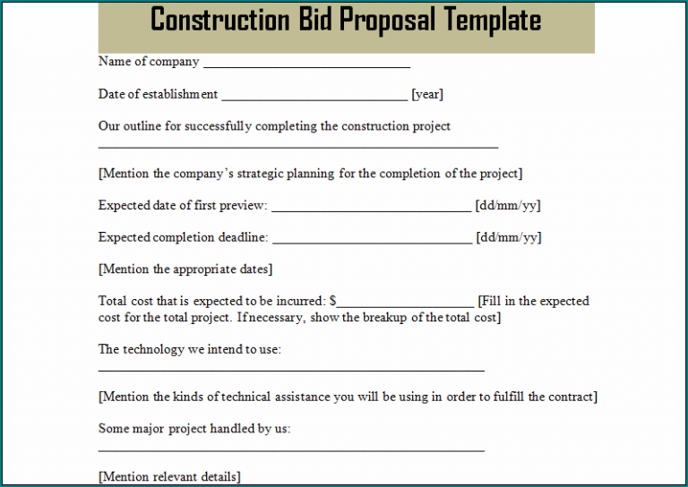 》Free Printable Construction Bid Template