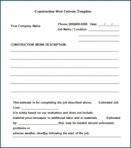Construction Estimate Template Example