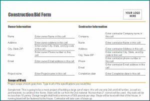 》Free Printable Contractor Bid Sheet Template