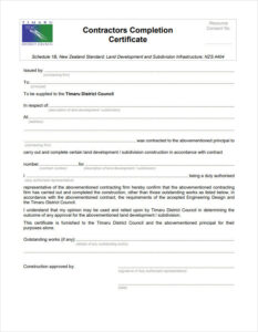 Contractors Work Completion Certificate Template