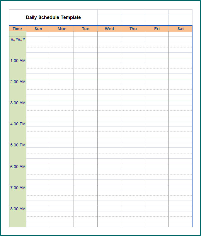 Daily Schedule Template Example