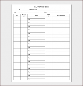 Daily Work Schedule Template Sample