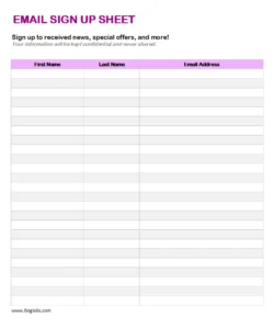 Blank Simple Email Sign-Up Sheet Template Excel