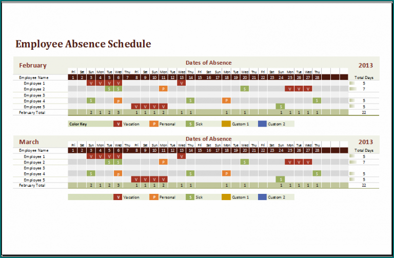 》Free Printable Employee Absence Schedule