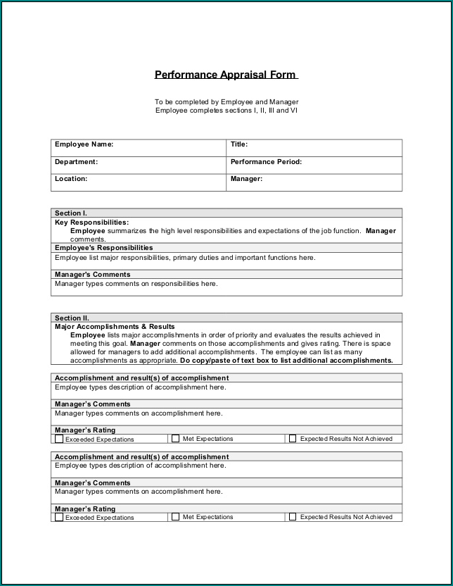 Employee Apraisal Form Sample