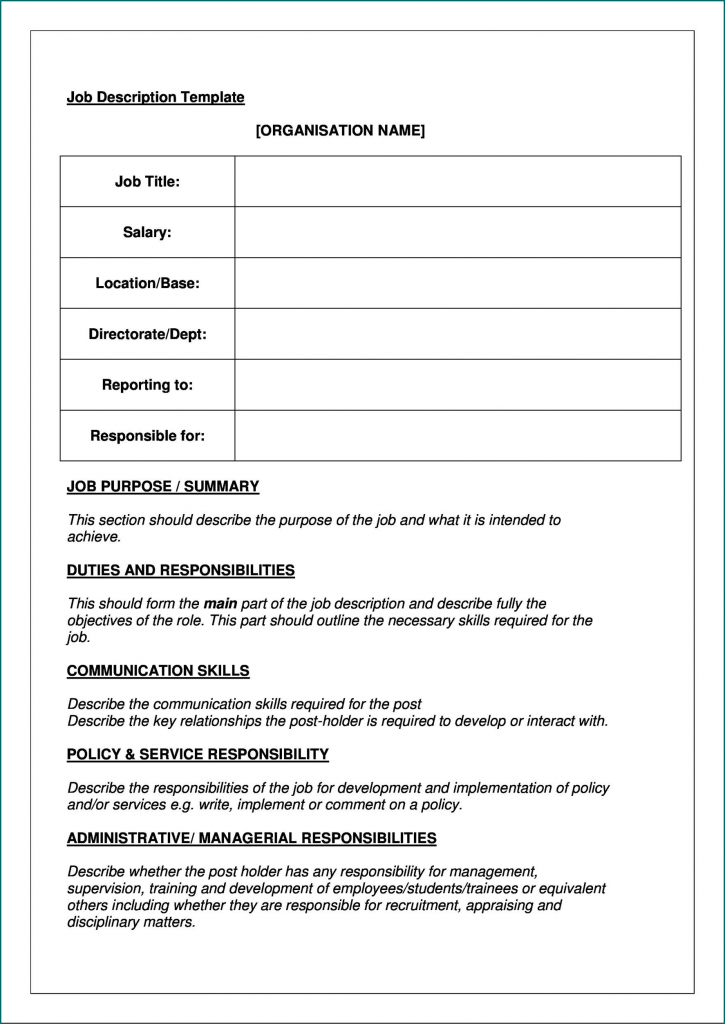 》Free Printable Employee Job Description Template