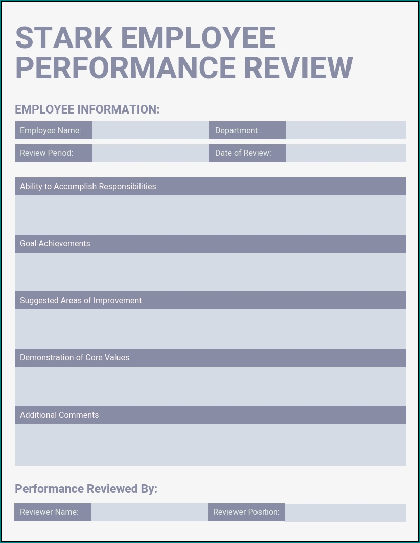 Employee Performance Review Template Example