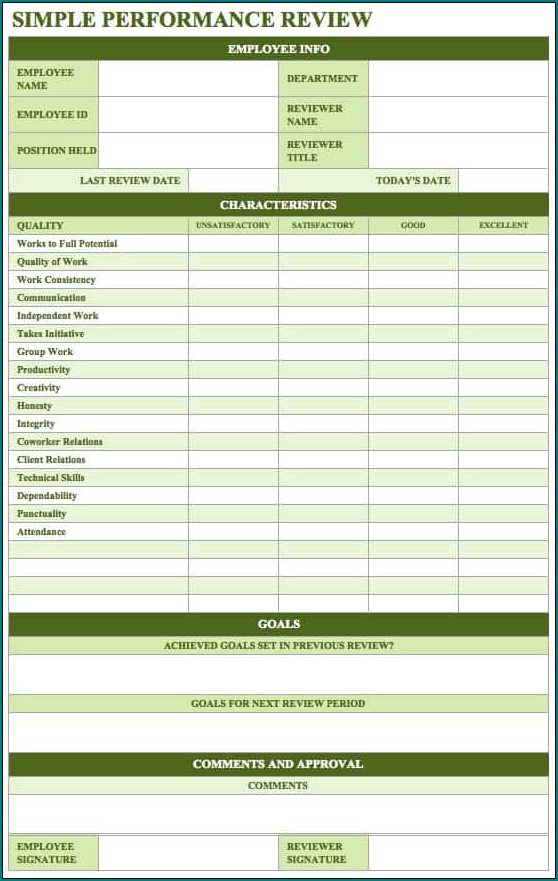 Employee Review Form Example