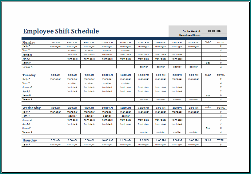 Employee Schedule Template Excel Sample
