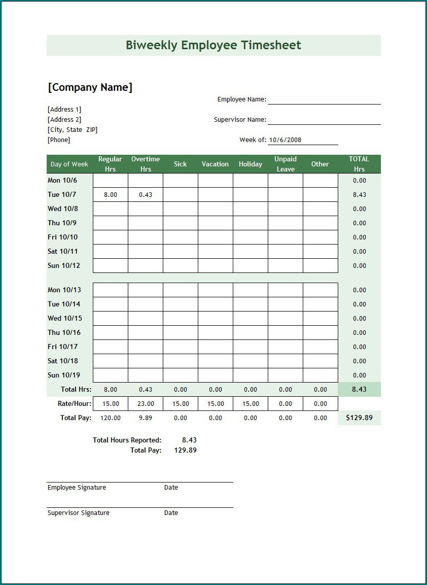 Employee Time Sheet Form Example