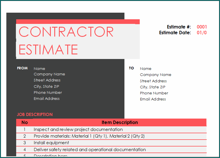 Estimate Sheets For Contractors