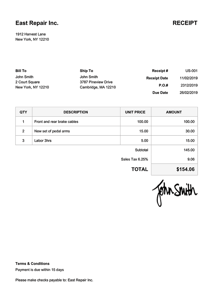 Example Payment Receipt Template Example Payment Receipt Template