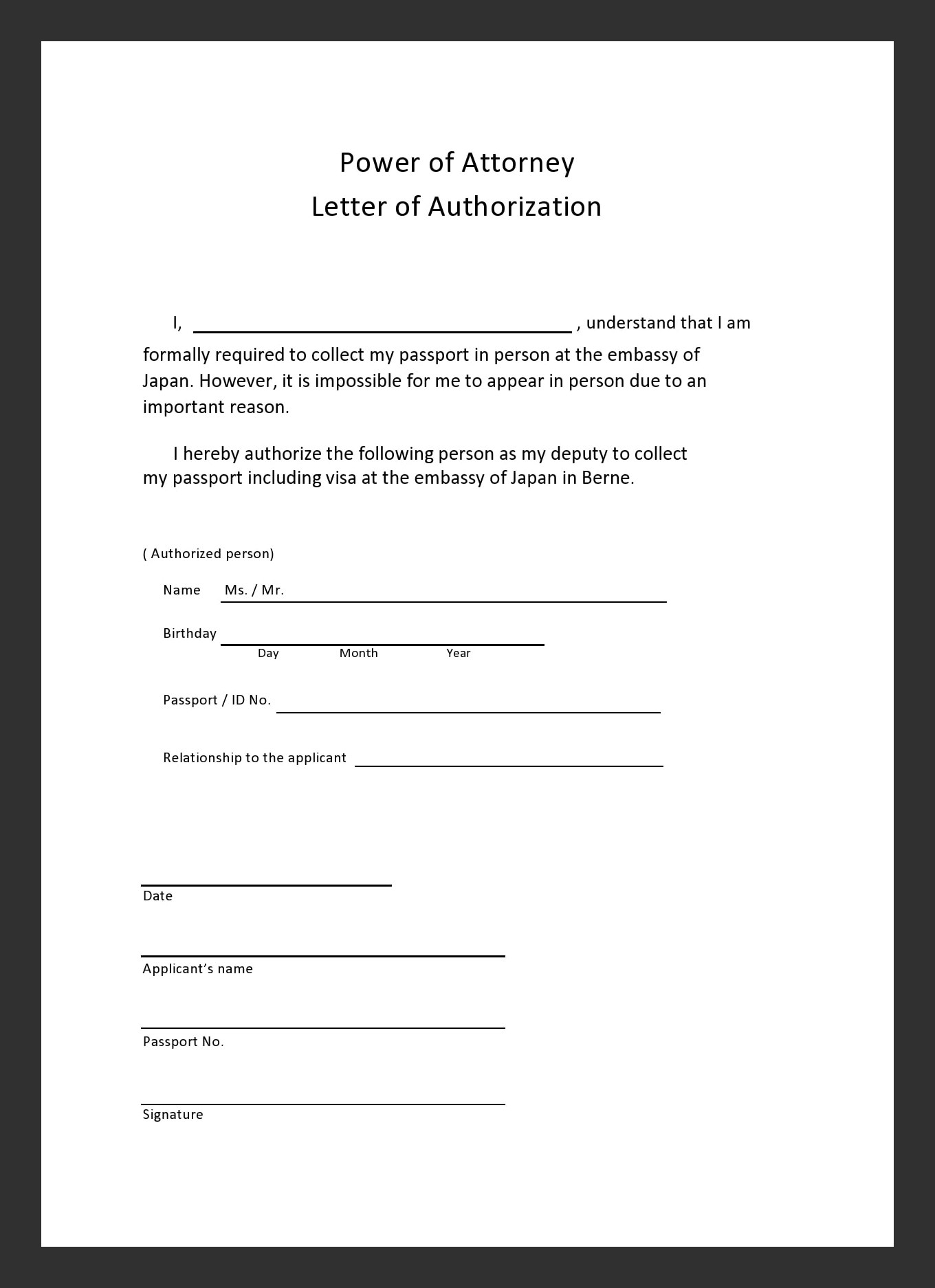 Example Power of Attorney Letter Template Example Power of Attorney Letter Template