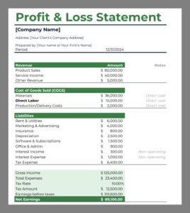 Example Profit And Loss Report Template