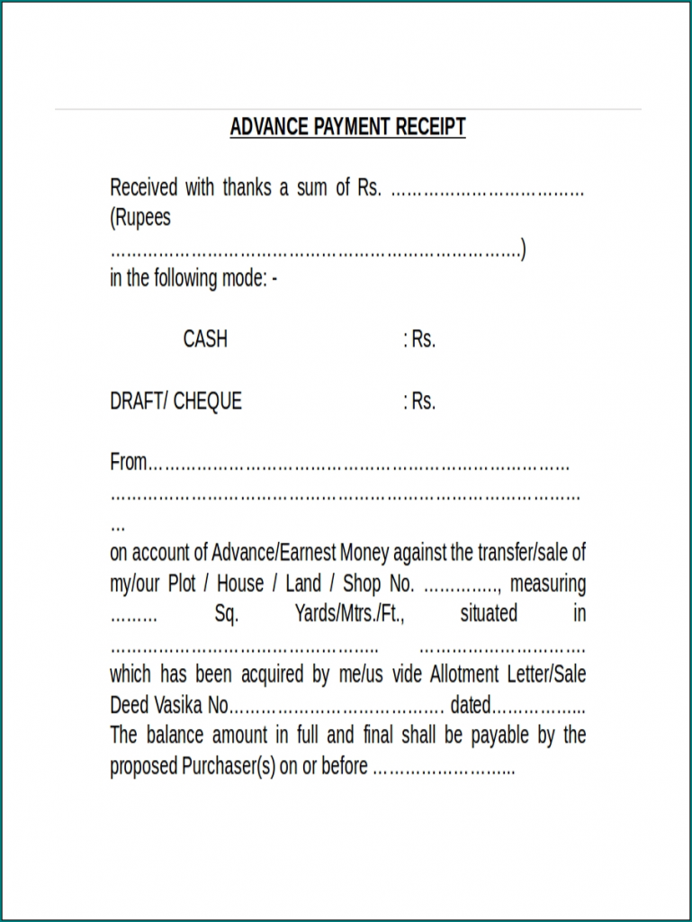 》Free Printable Advance Payment Receipt Template