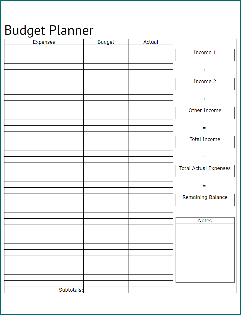 Example of Budget Planner Template