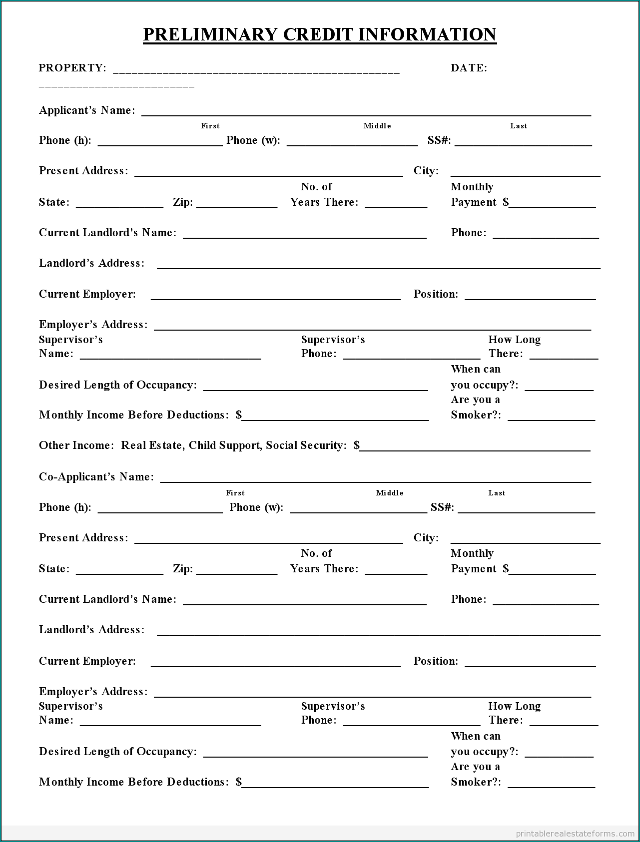 Example of Business Credit Application Form