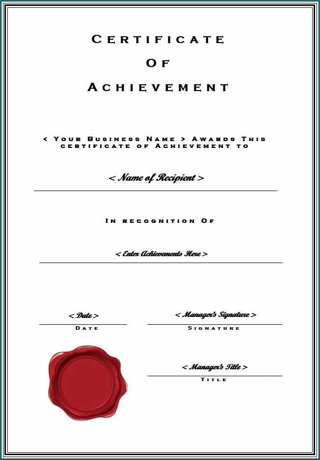 Example of Certificate Of Accomplishment Template