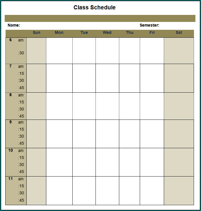 Example of College Schedule Template