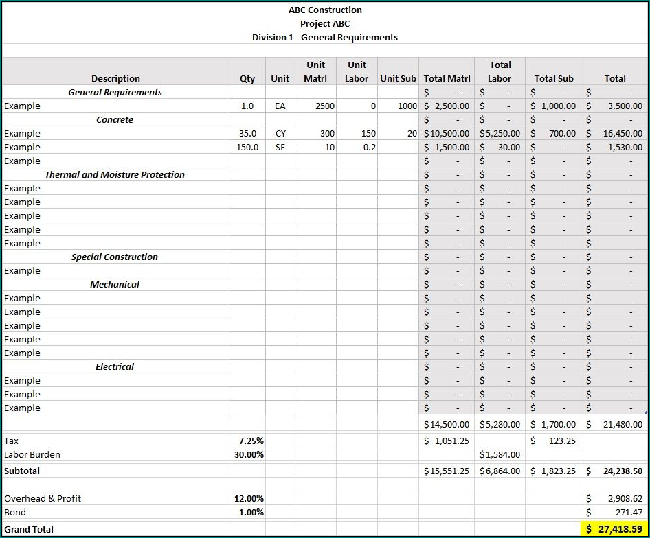 》Free Printable Construction Estimate Template Excel