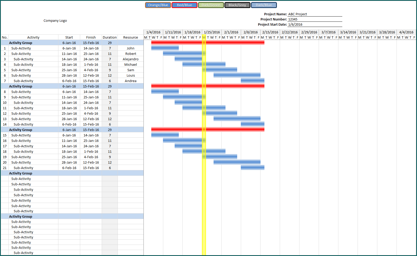 Example of Construction Schedule Template