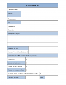 Example of Contractor Bid Form