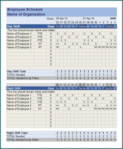 Example of Employee Schedule Template Excel