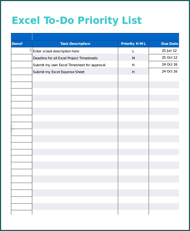 Example of Excel To Do List Template