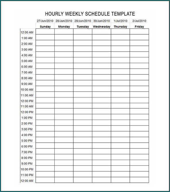 Example of Hourly Schedule Template